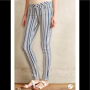 🌸2/$25 PAIGE Anthropologie Navy White Striped Verdugo Ultra Skinny Jeans